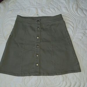Olive green denim A- line skirt